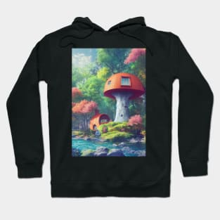 Trippy Mushroom House Digital Art Hoodie